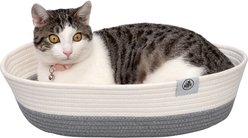 Kitty City Woven Bolster Cat Bed with Pillow & Removable Cover, Grey & White slide 2 of 8