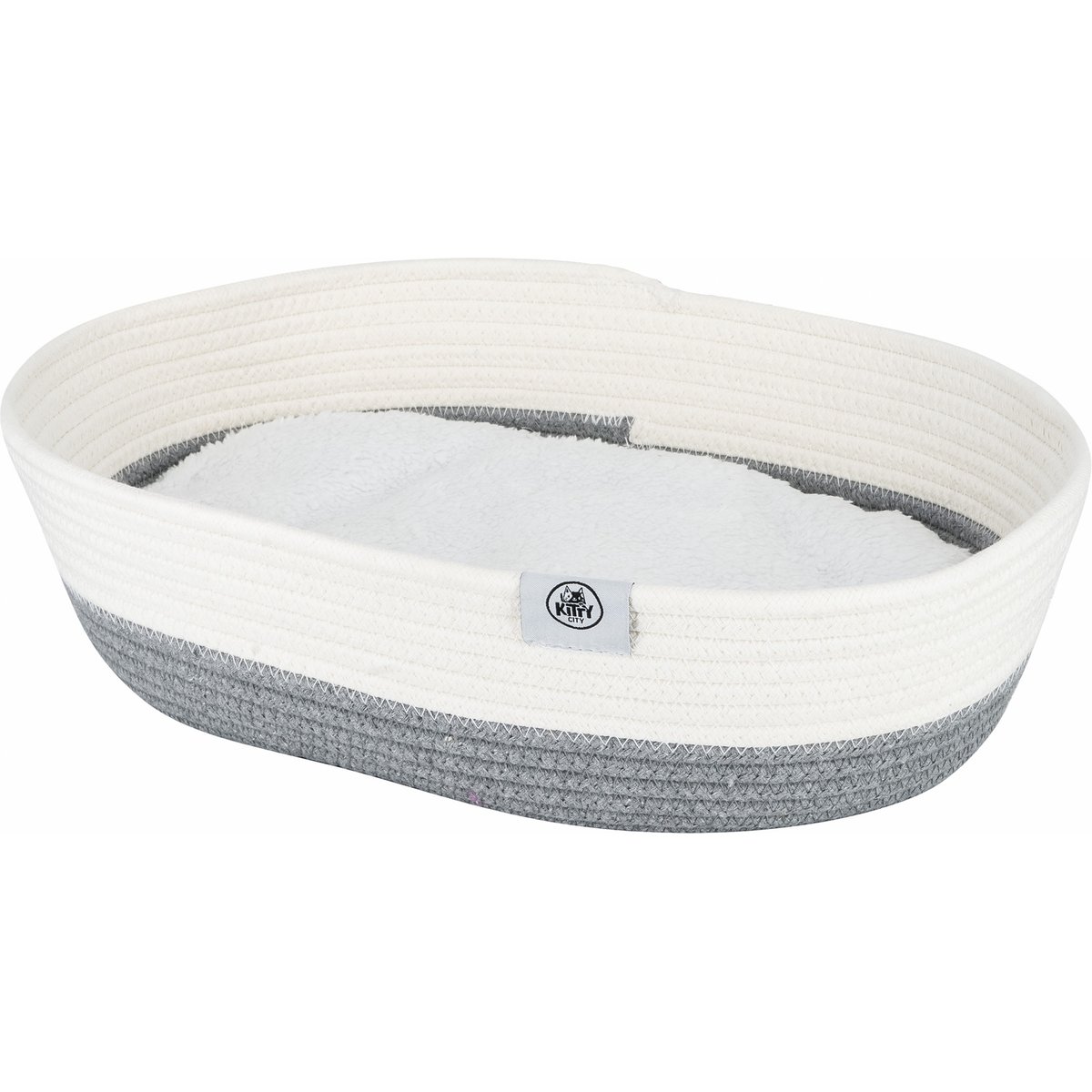 Kitty City Woven Bolster Cat Bed with Pillow & Removable Cover, Grey & White