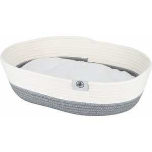 Kitty City Woven Bolster Cat Bed with Pillow & Removable Cover, Grey & White