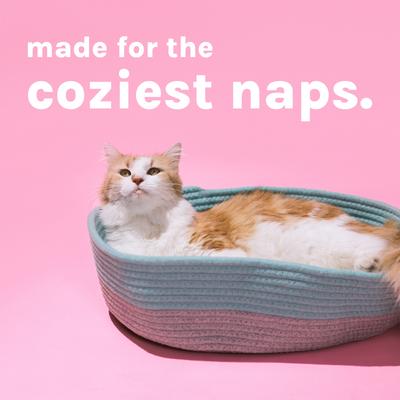 Show full view: Kitty City Woven Bolster Cat Bed with Pillow & Removable Cover, Blue & White slide 7 of 8