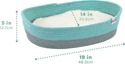 Kitty City Woven Bolster Cat Bed with Pillow & Removable Cover, Blue & White slide 2 of 7