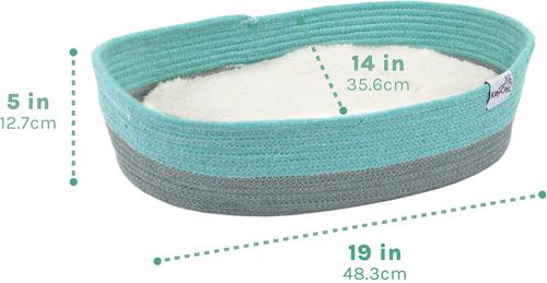 Show full view: Kitty City Woven Bolster Cat Bed with Pillow & Removable Cover, Blue & White slide 2 of 8