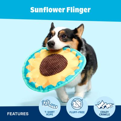 Show full view: BARK Sunflower Flinger Tough Squeaky Stuffing-Free Flying Disc Dog Toy, Multicolor slide 3 of 9
