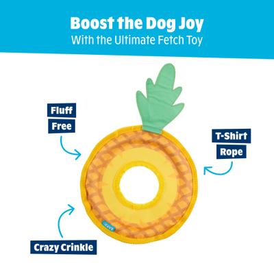 Show full view: BARK Pineapple Fling Tough Squeaky Stuffing-Free Flying Disc Dog Toy, Multicolor slide 4 of 9