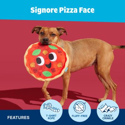 Show full view: BARK Signore Pizza Face Squeaky Stuffing-Free Flying Disc Dog Toy, Multicolor slide 3 of 9