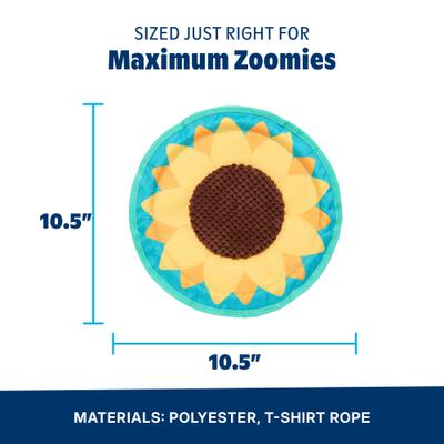 Show full view: BARK Sunflower Flinger Tough Squeaky Stuffing-Free Flying Disc Dog Toy, Multicolor slide 2 of 9