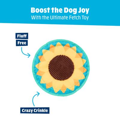 Show full view: BARK Sunflower Flinger Tough Squeaky Stuffing-Free Flying Disc Dog Toy, Multicolor slide 4 of 9