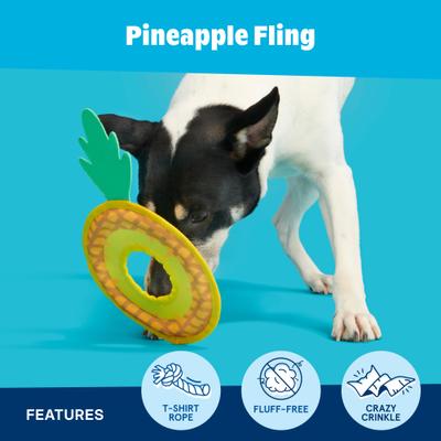 Show full view: BARK Pineapple Fling Tough Squeaky Stuffing-Free Flying Disc Dog Toy, Multicolor slide 3 of 9
