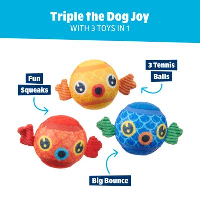 Show full view: BARK The Puppy Guppies Tough Squeaky Ball Dog Toy, Multicolor, Medium slide 4 of 9
