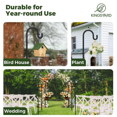 Show full view: Kingsyard Adjustable Shepherd Hooks Outdoor Heavy Duty Bird Feeder Pole, Black, 76-in, 1 count slide 7 of 9