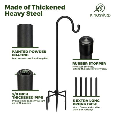 Show full view: Kingsyard Adjustable Shepherd Hooks Outdoor Heavy Duty Bird Feeder Pole, Black, 76-in, 1 count slide 3 of 9