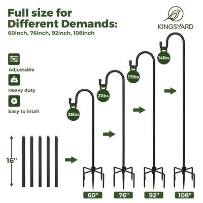 Show full view: Kingsyard Adjustable Shepherd Hooks Outdoor Heavy Duty Bird Feeder Pole, Black, 76-in, 1 count slide 2 of 9