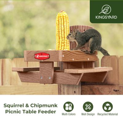 Show full view: Kingsyard Squirrel & Chipmunk Picnic Table Bird Tube Feeder with Corn Cob Holder, Brown slide 5 of 6