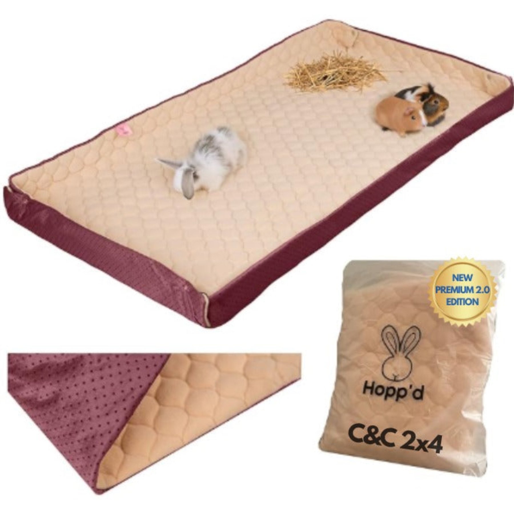 Hoppd HutchLiner 2.0 New Premium Edition Smallpet Bedding, Cranberry, C&C: 56 x 27-in