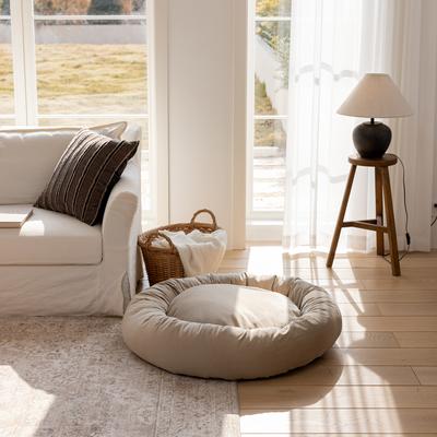 Show full view: Allisandro Luxury Donut Ultra Soft Velvet Supportive Bolster Design Orthopedic Elevated Dog & Cat Bed with Removable Cover & Handle, Beige, 36 x 36-in slide 9 of 9