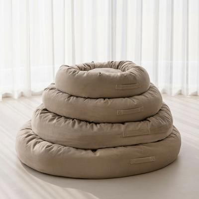 Show full view: Allisandro Luxury Donut Ultra Soft Velvet Supportive Bolster Design Orthopedic Elevated Dog & Cat Bed with Removable Cover & Handle, Beige, 36 x 36-in slide 8 of 9