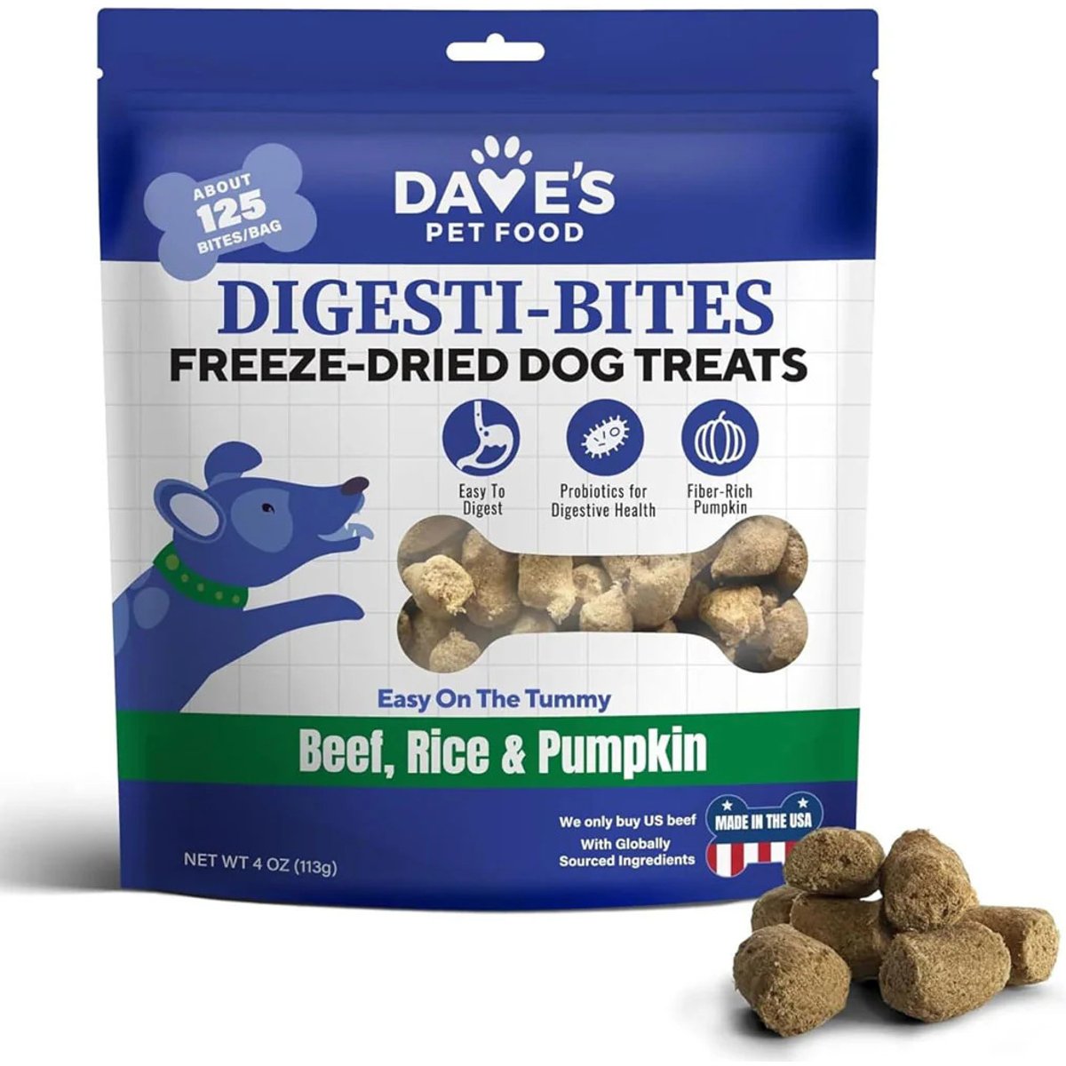 Dave's Pet Food Beef, Rice & Pumpkin High-Protein Freeze-Dried Dog Treats, 4-oz bag