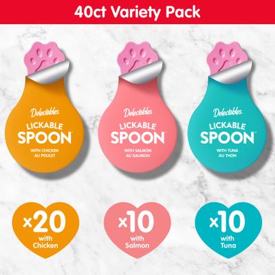 Show full view: Hartz Delectables Lickable Spoon Chicken, Salmon & Tuna Variety Pack Handheld Creamy Lickable Cat Treats, 40 count slide 7 of 10