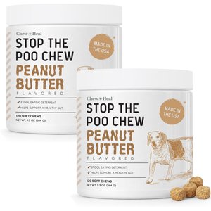 Chew + Heal Stop The Poo Peanut Butter Flavored Soft Chew Coprophagia & Digestive Dog Supplement, 240 count