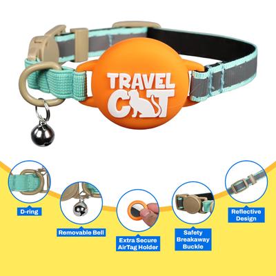 Show full view: Travel Cat AirTag Holder Nylon Reflective Breakaway with Bell Cat Collar, 9 to 12-in neck, 1/2-in wide, Earth slide 4 of 6