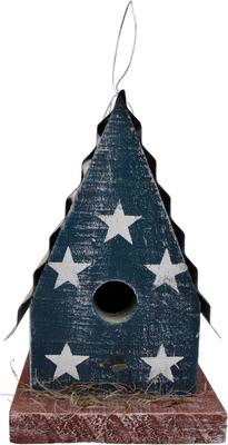 Show full view: Home Bazaar Yorktown Barn American Stars Hanging Birdhouse with Metal Roof, Multicolor slide 4 of 8
