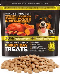 Pup Choice Turkey Day Treats with Sweet Potato, Pumpkin & Cranberry Freeze-Dried Raw Treats for Training & Topping, 5.5-oz bag, 300 count