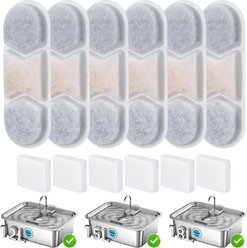 Casfuy ZT-12, ZT-15 & ZT-18 Dog Water Fountain Replacement Filters & Sponges, 6 count