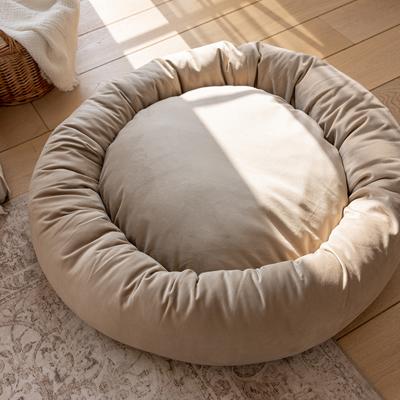 Show full view: Allisandro Luxury Donut Ultra Soft Velvet Supportive Bolster Design Orthopedic Elevated Dog & Cat Bed with Removable Cover & Handle, Beige, 36 x 36-in slide 5 of 9