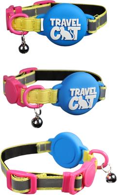 Show full view: Travel Cat AirTag Holder Nylon Reflective Breakaway with Bell Cat Collar, 9 to 12-in neck, 1/2-in wide, Neon 90s slide 4 of 7