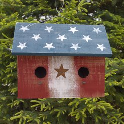 Home Bazaar 2 Hole Bunker Hill American Stars Birdhouse with Stars Wooden Roof, Multicolor
