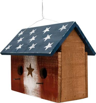 Show full view: Home Bazaar 2 Hole Bunker Hill American Stars Birdhouse with Stars Wooden Roof, Multicolor slide 4 of 7