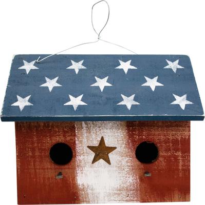 Show full view: Home Bazaar 2 Hole Bunker Hill American Stars Birdhouse with Stars Wooden Roof, Multicolor slide 3 of 7
