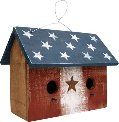 Show full view: Home Bazaar 2 Hole Bunker Hill American Stars Birdhouse with Stars Wooden Roof, Multicolor slide 2 of 7
