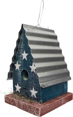 Show full view: Home Bazaar Yorktown Barn American Stars Hanging Birdhouse with Metal Roof, Multicolor slide 3 of 8