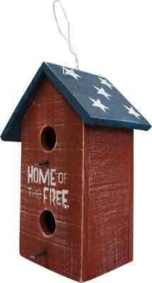 Show full view: Home Bazaar Concord Home of The Free Hanging Birdhouse with Stars Wooden Roof, Multicolor slide 4 of 8