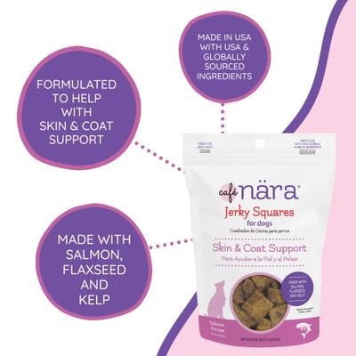 Show full view: Cafe Nara Jerky Squares Salmon Flavor Skin & Coat Support Dog Treats, 5-oz bag slide 5 of 9