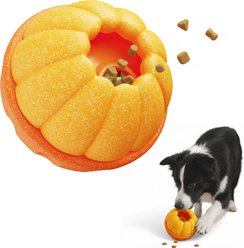 PawsPik 2-in-1 Rolling Treat Dispenser & Frozen Lick Enrichment Dog Toy, Orange, Small
