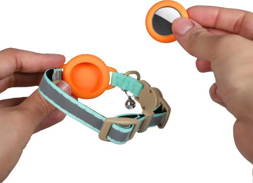 Show full view: Travel Cat AirTag Holder Nylon Reflective Breakaway with Bell Cat Collar, 9 to 12-in neck, 1/2-in wide, Earth slide 5 of 6