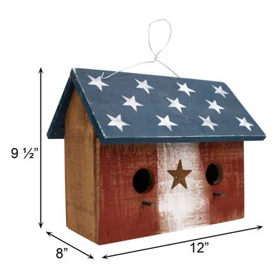 Show full view: Home Bazaar 2 Hole Bunker Hill American Stars Birdhouse with Stars Wooden Roof, Multicolor slide 7 of 7