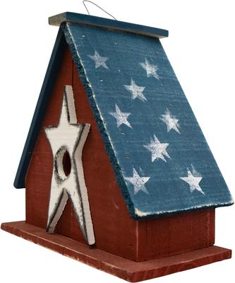 Show full view: Home Bazaar Ticonderoga Hanging Birdhouse with Stars Wooden Roof, Multicolor slide 4 of 8