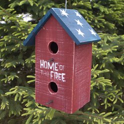 Home Bazaar Concord Home of The Free Hanging Birdhouse with Stars Wooden Roof, Multicolor