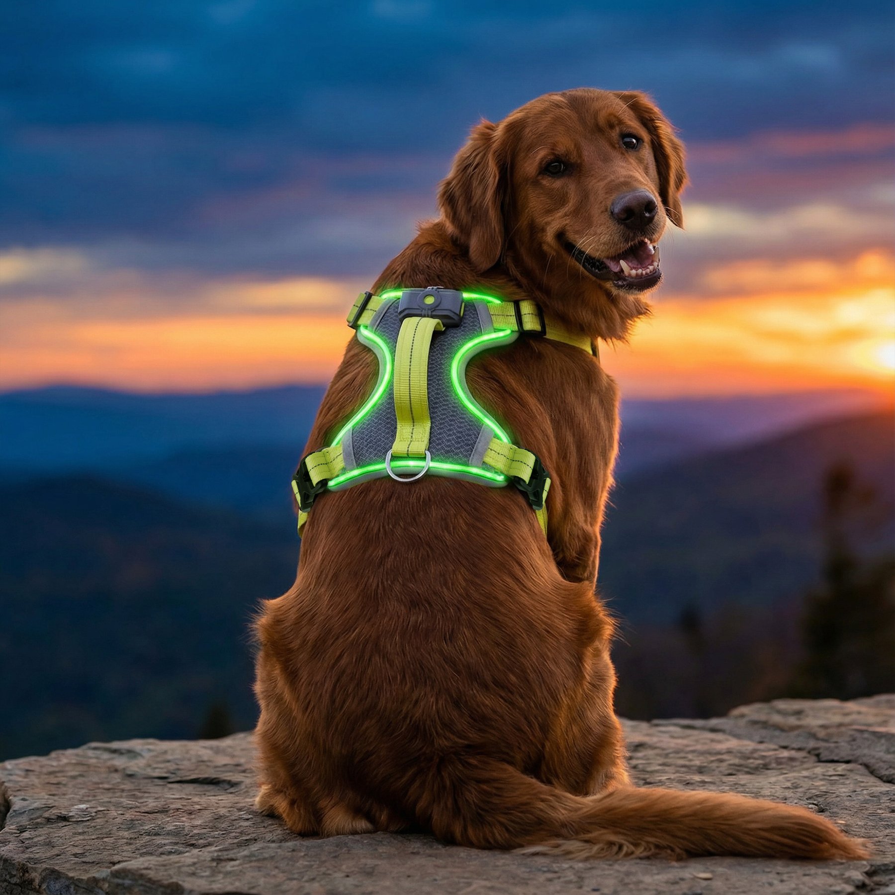 allforpaws K-Nite Light Up Reflective Dog Harness, Green, Large: 19 to 33-in chest