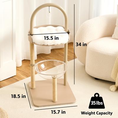 Show full view: Hittite Modern Indoor Furniture-Style Metal Frame 34-in Faux Fur Cat Tree with Wooden Top Bed, Khaki slide 7 of 11