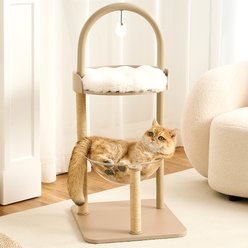 Hittite Modern Indoor Furniture-Style Metal Frame 34-in Faux Fur Cat Tree with Wooden Top Bed, Khaki