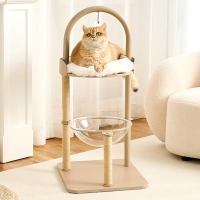 Show full view: Hittite Modern Indoor Furniture-Style Metal Frame 34-in Faux Fur Cat Tree with Wooden Top Bed, Khaki slide 8 of 11