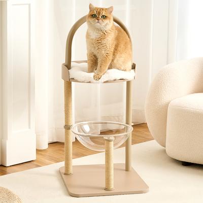 Show full view: Hittite Modern Indoor Furniture-Style Metal Frame 34-in Faux Fur Cat Tree with Wooden Top Bed, Khaki slide 9 of 11