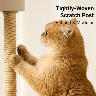 Show full view: Hittite Modern Indoor Furniture-Style Metal Frame 34-in Faux Fur Cat Tree with Wooden Top Bed, Khaki slide 5 of 11