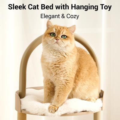 Show full view: Hittite Modern Indoor Furniture-Style Metal Frame 34-in Faux Fur Cat Tree with Wooden Top Bed, Khaki slide 2 of 11