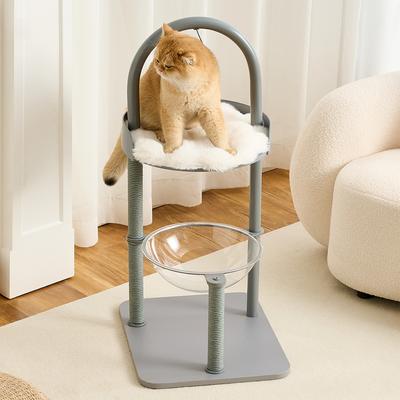 Show full view: Hittite Modern Indoor Furniture-Style Metal Frame 34-in Faux Fur Cat Tree with Wooden Top Bed, Gray slide 9 of 12
