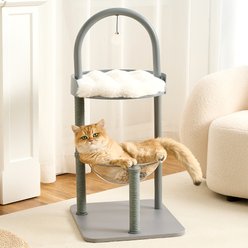 Hittite Modern Indoor Furniture-Style Metal Frame 34-in Faux Fur Cat Tree with Wooden Top Bed, Gray